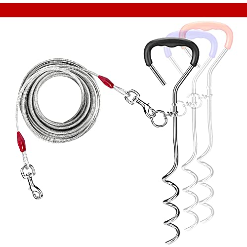 3m Dog Chains for outside Dog Tie Out Cable Heavy Duty Steel Spiral Ground Spike Stake (45cm