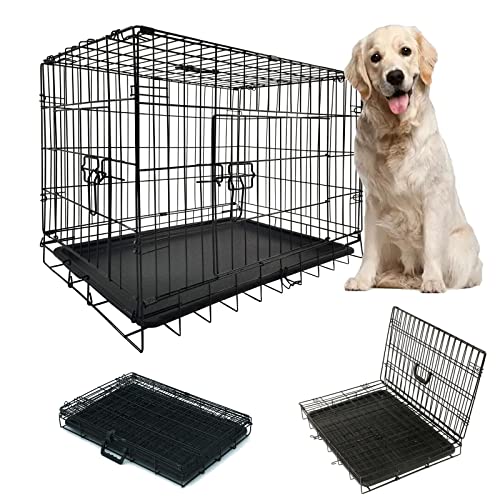 Dog Crate Medium Size Puppy Crate Large Dog Cage for Car Boot, 2 Door 2