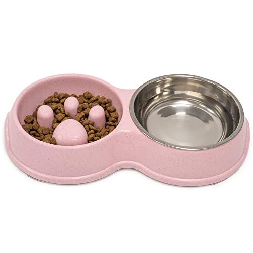 Fur & Bone Double Slow Feeder Dog Bowl for Cat Dog and Puppy