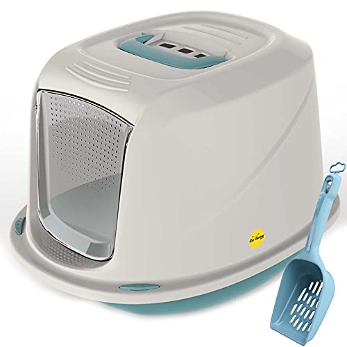 Jumbo Blue Hooded Cat Litter Tray +Waste Scoop Set Carbon Filter Kitten