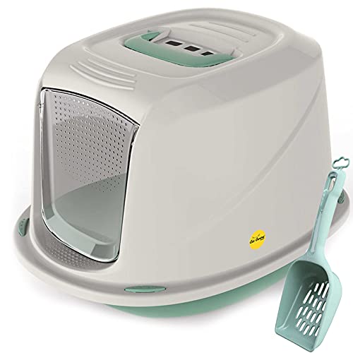 Jumbo Green Hooded Cat Litter Tray +Waste Scoop Set Carbon Filter