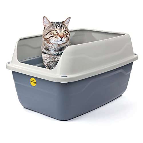 Jumbo Open Cat Litter Tray High Sided Rim Grey Pan Extra Deep Anti