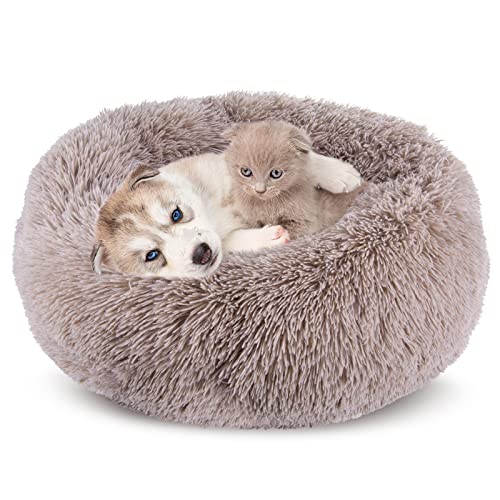 MASTERTOP Plush Donut Pet Bed, Round Calming Cuddler Dog Cat Bed, 24"x