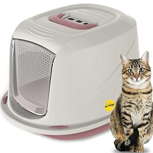Pink Hooded Cat Litter Tray Jumbo Toilet Box Pan Loo Charcoal Filter