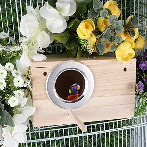 Yuema Wooden Bird Box, Parrot Clear View Window, Bird Nesting Feeding